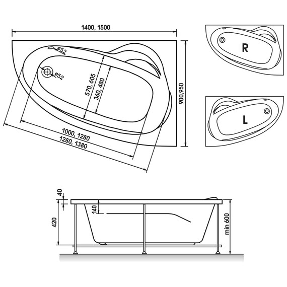 ВАННА АКРИЛОВАЯ RELISAN ZOYA L 150X95