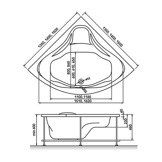 ВАННА АКРИЛОВАЯ RELISAN MIRA 135X135