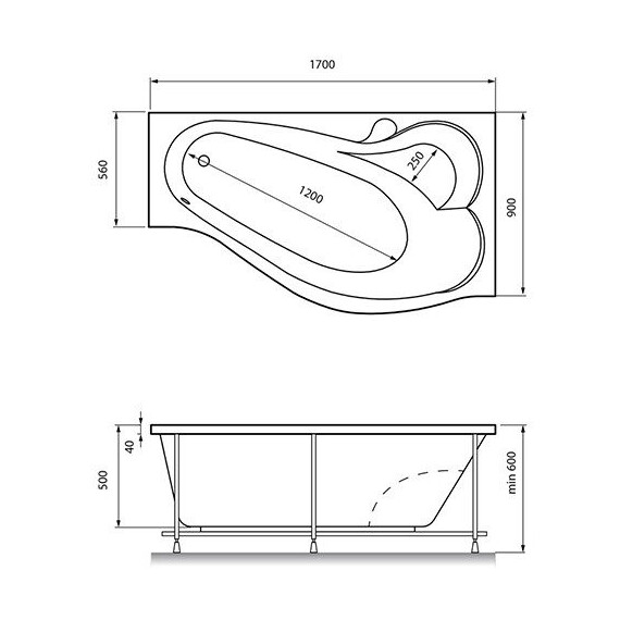 ВАННА АКРИЛОВАЯ RELISAN ISABELLA L 170X90