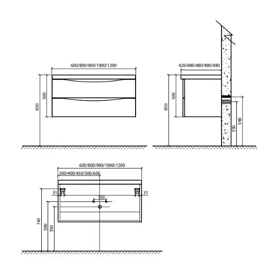 МЕБЕЛЬ ДЛЯ ВАННОЙ BELBAGNO ANCONA-N 120 ПОДВЕСНАЯ ДЛЯ РАКОВИНЫ С ДВУМЯ ЧАШАМИ