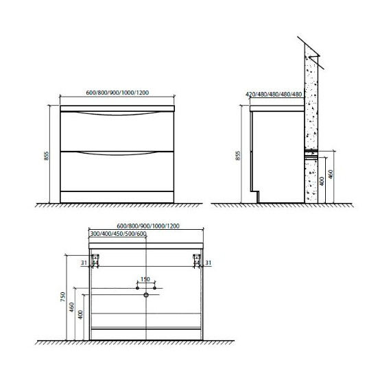 МЕБЕЛЬ ДЛЯ ВАННОЙ BELBAGNO ANCONA-N 100 НАПОЛЬНАЯ