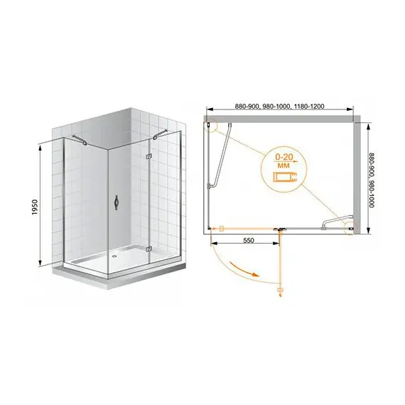 ДУШЕВОЙ УГОЛОК CEZARES BERGAMO AH1 120/90