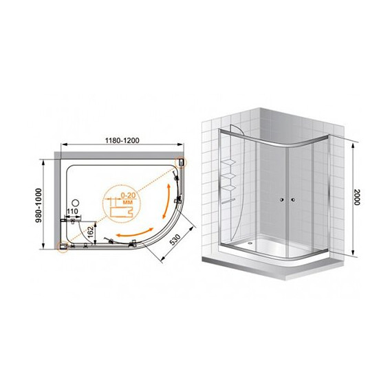 ДУШЕВОЙ УГОЛОК CEZARES ANIMA RH2 120/100 ДУШЕВОЙ УГОЛОК CEZARES ANIMA RH2 120/100