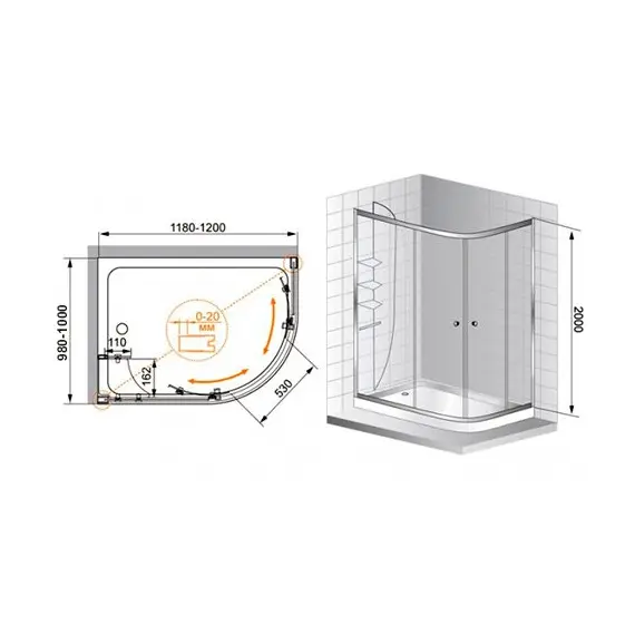 ДУШЕВОЙ УГОЛОК CEZARES ANIMA RH2 120/100
