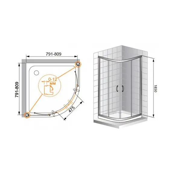ДУШЕВОЙ УГОЛОК CEZARES PRATICO-R-2 80