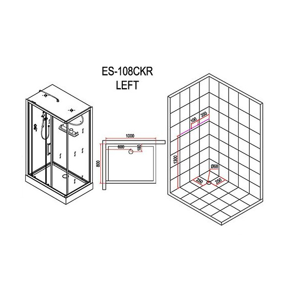 КАБИНА ДУШЕВАЯ ESBANO EST-108 CKR
