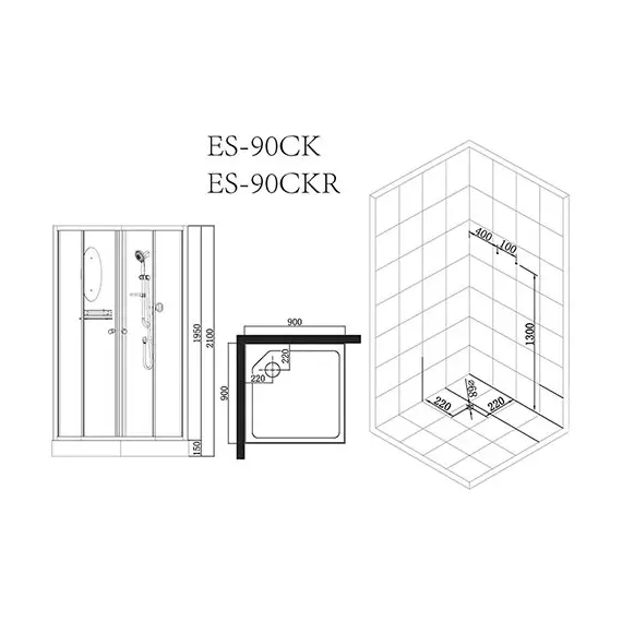 КАБИНА ДУШЕВАЯ ESBANO ES-L 90 CKR (С ПОДСВЕТКОЙ)