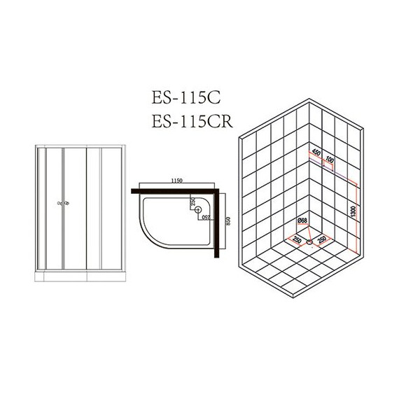КАБИНА ДУШЕВАЯ ESBANO EST-115 C ЛЕВЫЙ