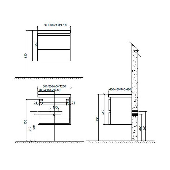 МЕБЕЛЬ ДЛЯ ВАННОЙ BELBAGNO ENERGIA-N 80 ПОДВЕСНАЯ