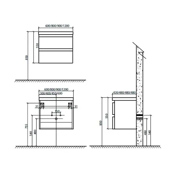 МЕБЕЛЬ ДЛЯ ВАННОЙ BELBAGNO ENERGIA-N 80 ПОДВЕСНАЯ