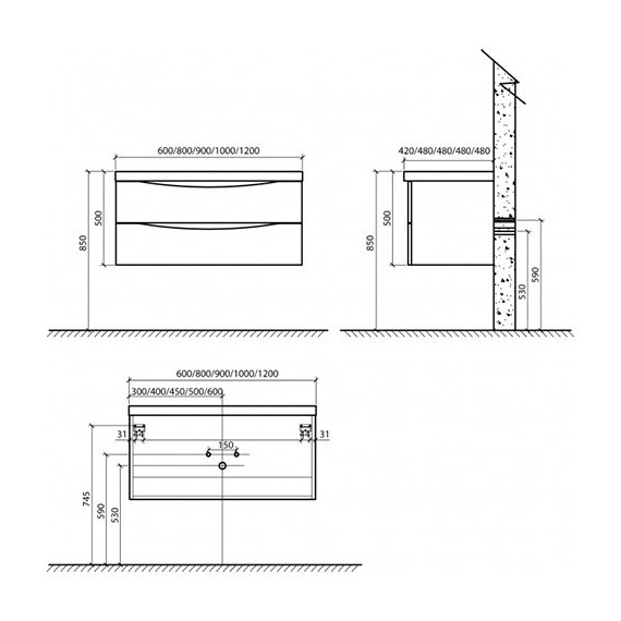 МЕБЕЛЬ ДЛЯ ВАННОЙ BELBAGNO ANCONA-N 60 ПОДВЕСНАЯ