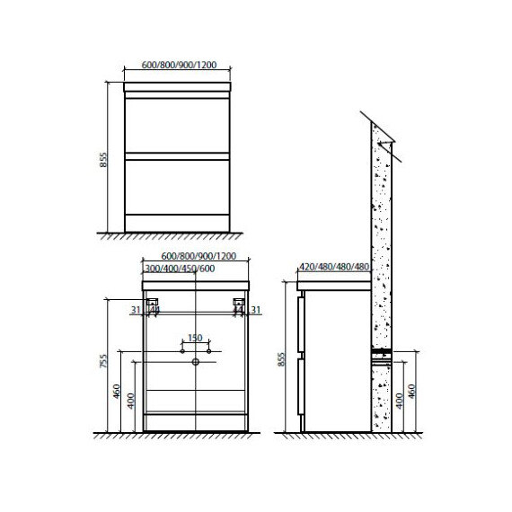 МЕБЕЛЬ ДЛЯ ВАННОЙ BELBAGNO ENERGIA-N 60 НАПОЛЬНАЯ