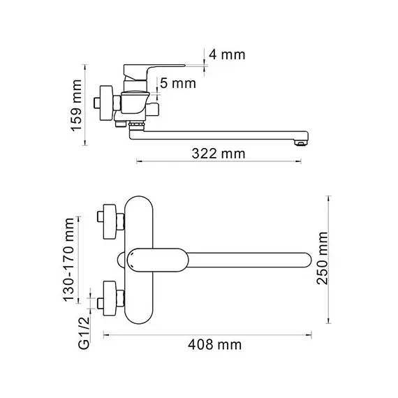 СМЕСИТЕЛЬ ДЛЯ ВАННЫ С ДЛИННЫМ ИЗЛИВОМ WASSERKRAFT DINKEL 5802L
