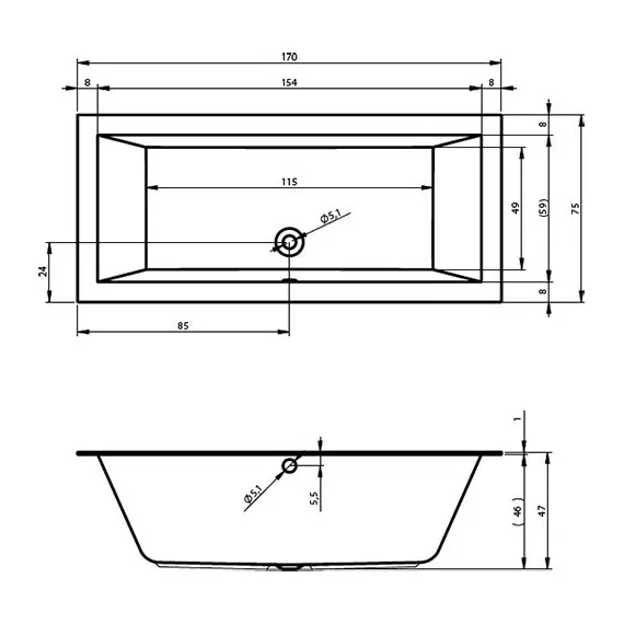 ВАННА АКРИЛОВАЯ RIHO LUGO VELVET 170X75