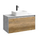 ПОДВЕСНАЯ ТУМБА AQWELLA 100 СМ С ДВУМЯ ЯЩИКАМИ, БЕТОН СВЕТЛЫЙ/ДУБ БАЛТИЙСКИЙ, С УМЫВАЛЬНИКОМ